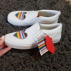 Vans Asher Glitter Heart White Slip-On Shoes NEW